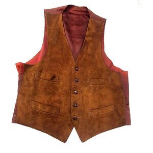 Vintage Mens Suede 4 Front Pocket Button Up Vest
